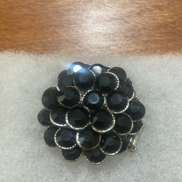 Vintage modern black flower ring elastic band black sequin beads - Picture 4 of 4